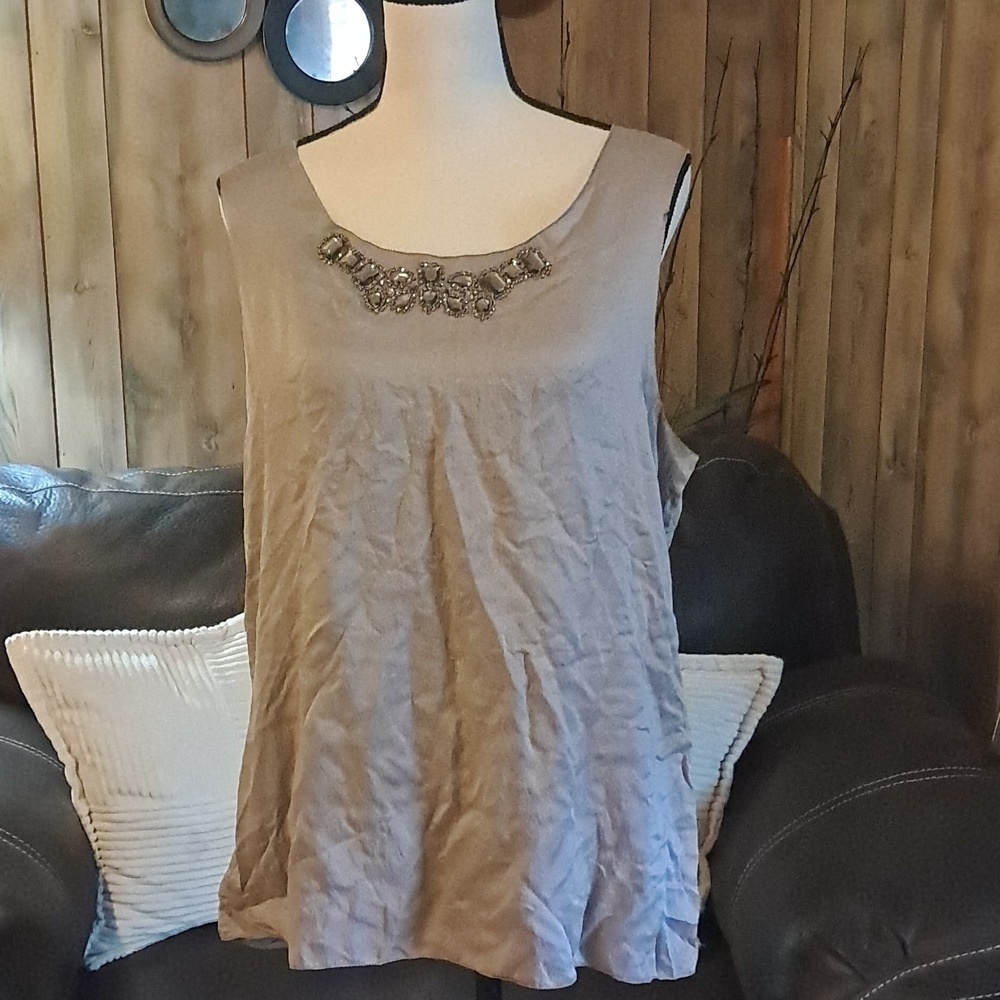 Ann Taylor Gray Silk Beaded Tank Camisole Size XL